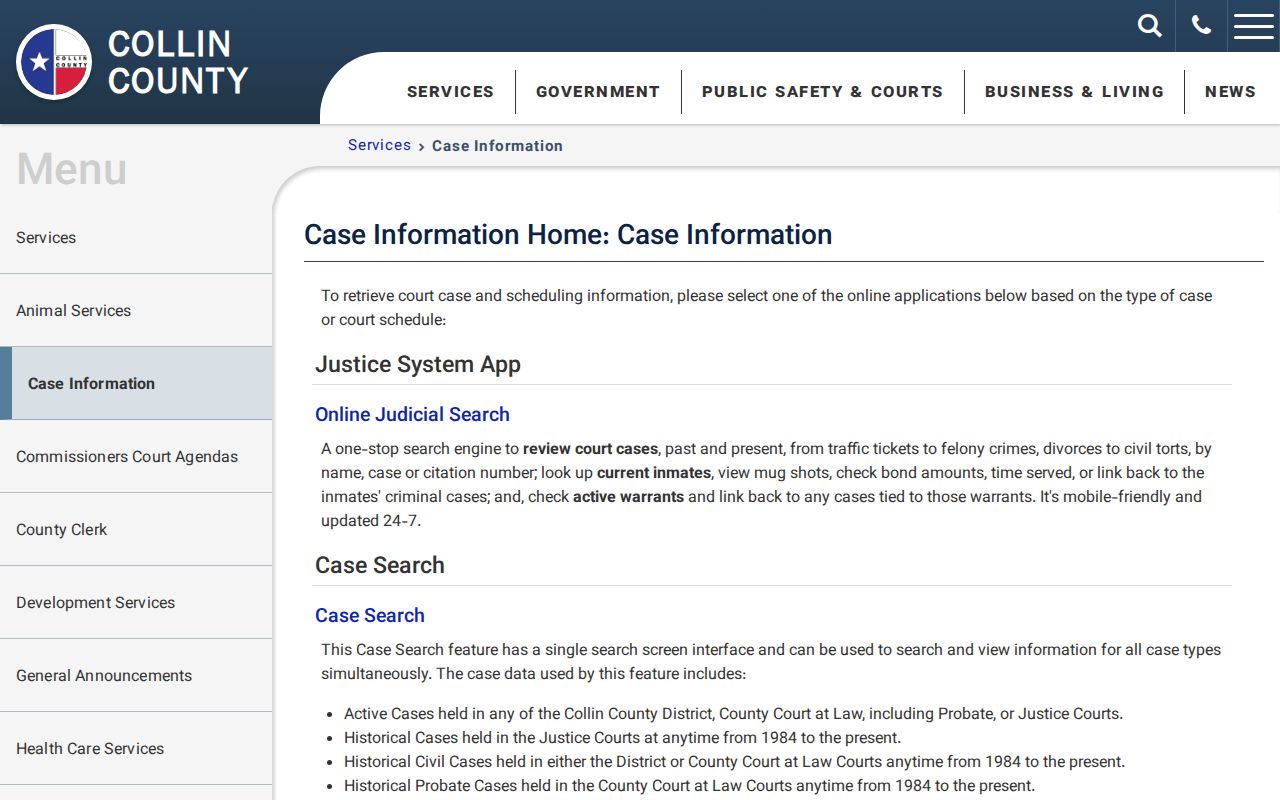 Collin County criminal record case search information