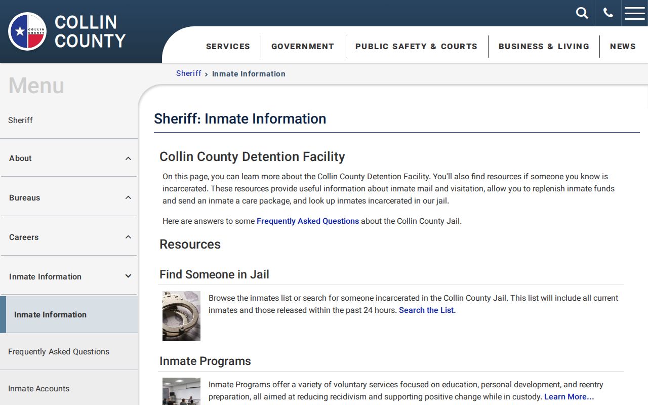 Collin County criminal record and inmate information resources