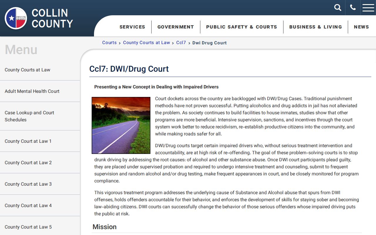 Collin County criminal court case page for the CCL7 DWI Drug Court