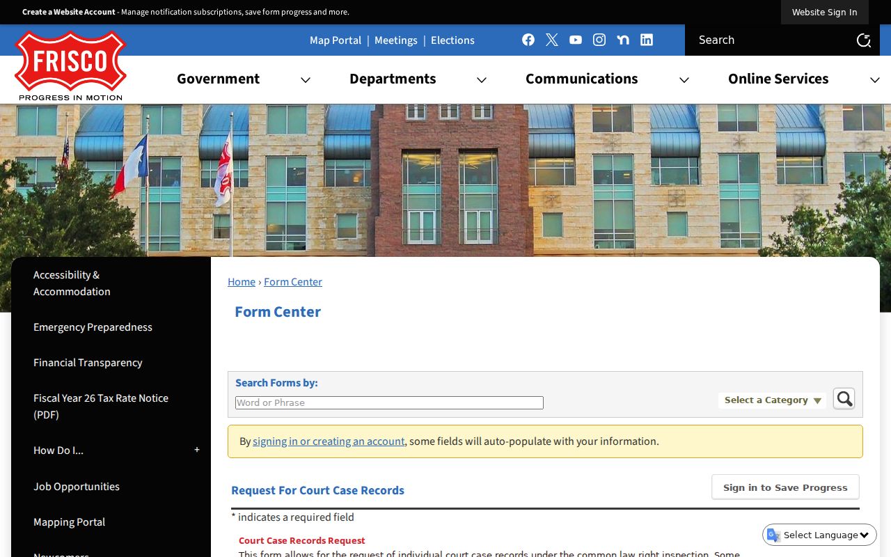 Frisco criminal history individual municipal court record request form