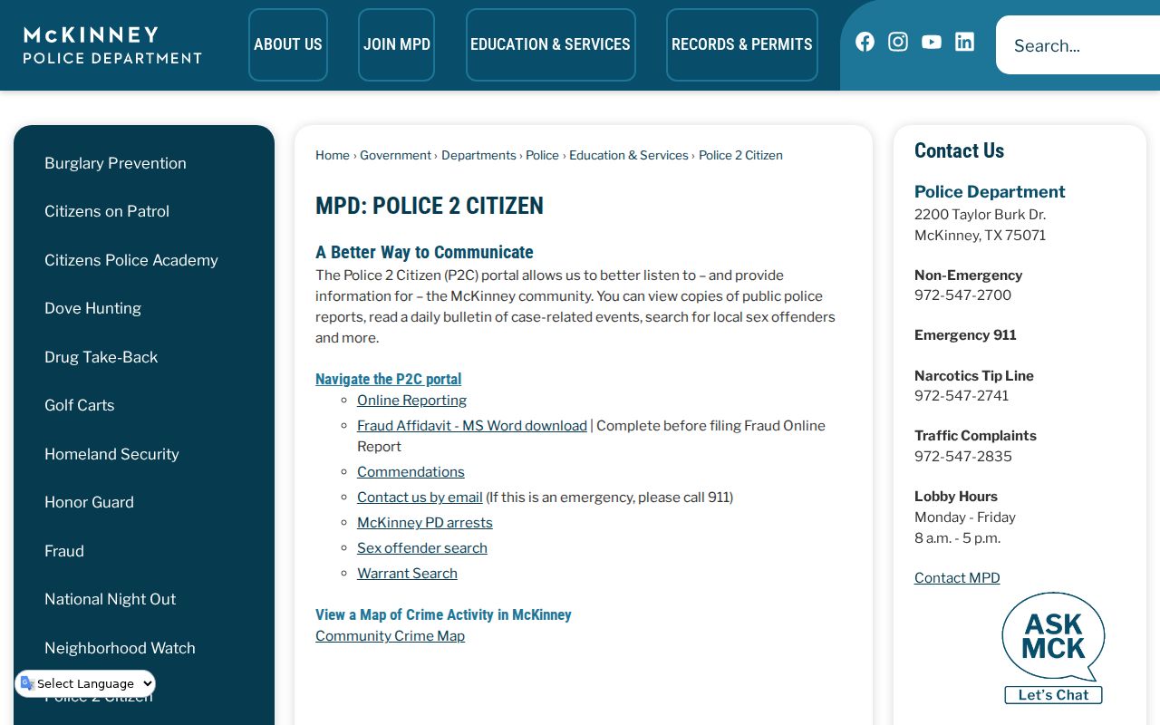 McKinney criminal records Police 2 Citizen portal