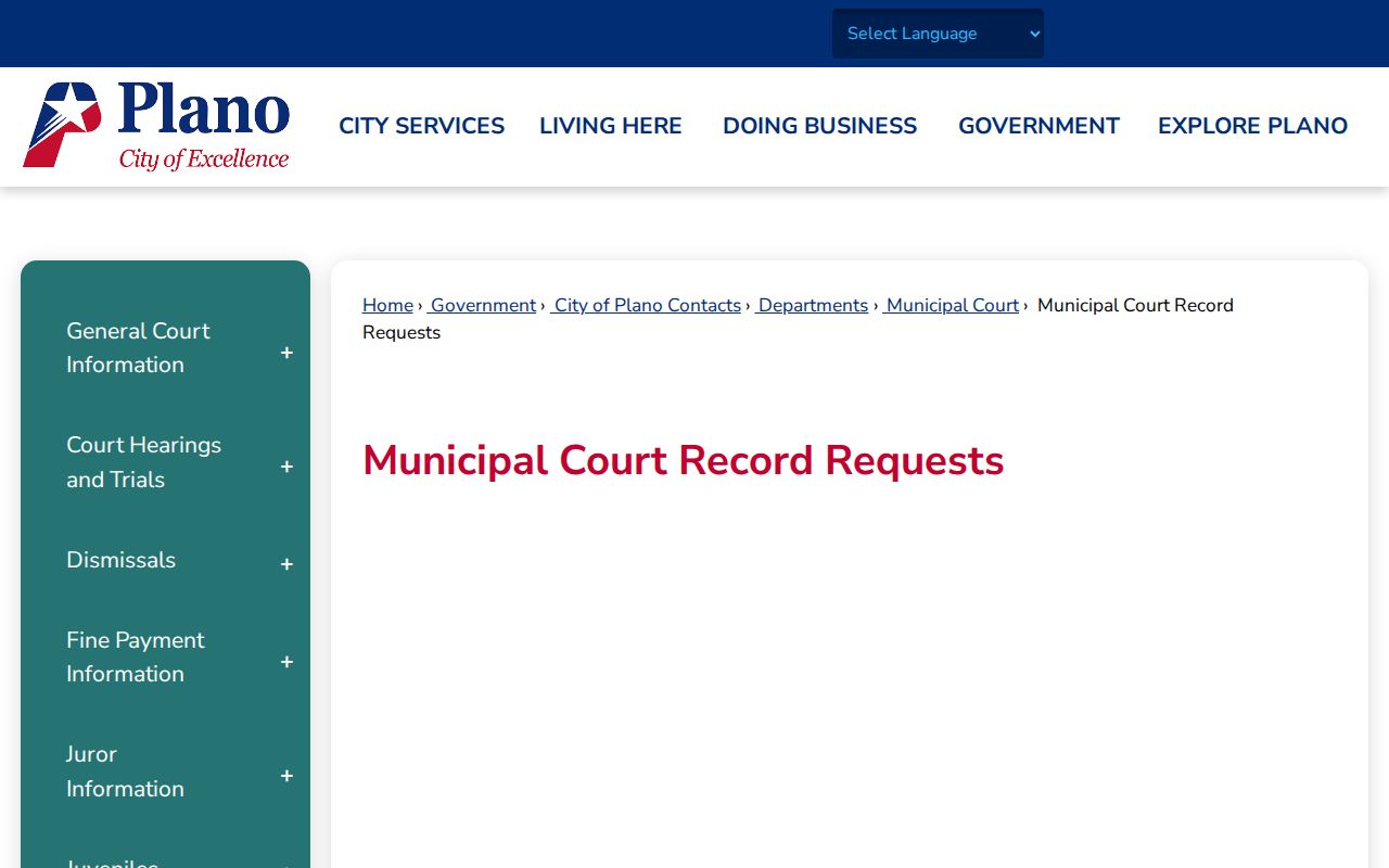 Plano criminal history municipal court record request interface