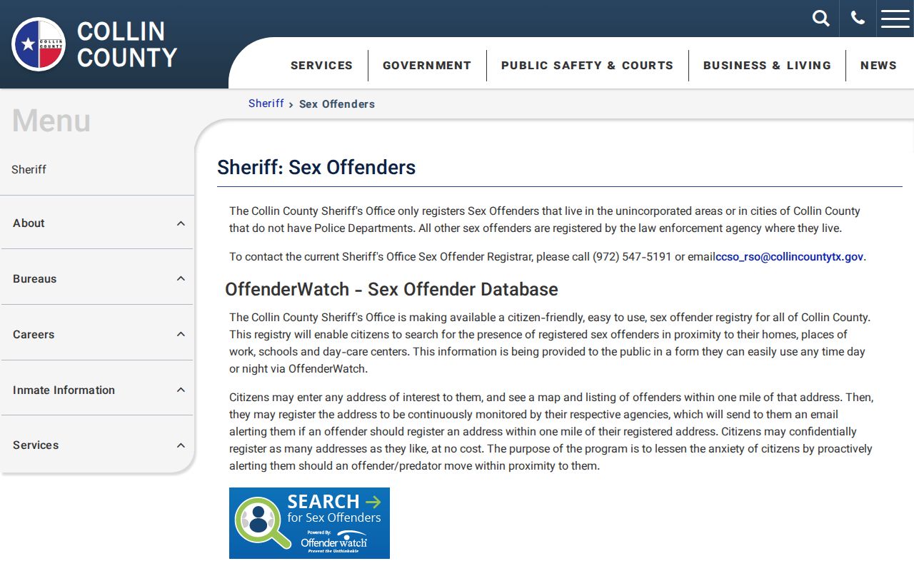 Collin County sex offender check with the OffenderWatch one-mile map