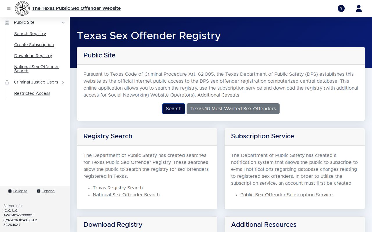 Texas registry profile layout used for Collin County sex offender records